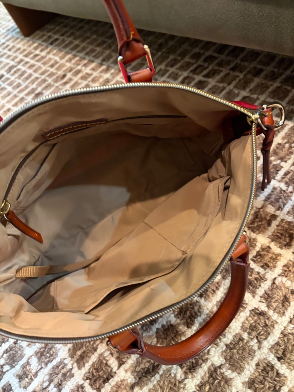 Dooney & Bourke Red Nylon Tote with Brown Leather Trim - Picture 7 of 8